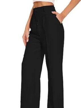 NWT! Women's Funyyzo Dress Pants size L Black Elastic Waist Zipper Pleat Pockets